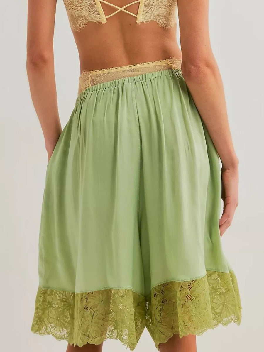 Light Blue Lace Trimmed Relaxed Fit Shorts