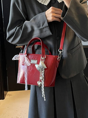 crossbody bag in Red with top handles and small