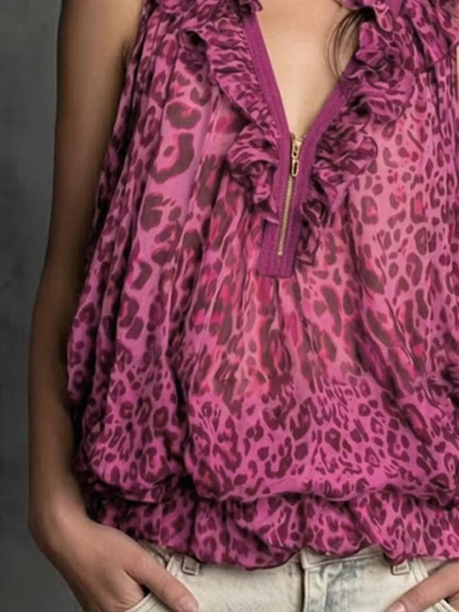 dark brown relaxed blouse with v-neck