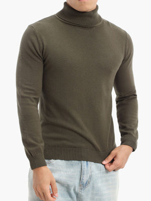 Men's Plus Size Slim-Fit Turtleneck Sweater in Blue Gray with stretch