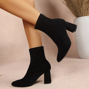 Leopard with Point Toe Block Heel Ankle Boots
