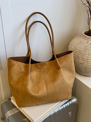 Tan tote with large and open-front