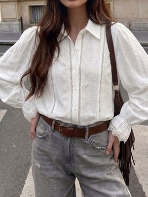 romantic button-down shirt in ivory with collared