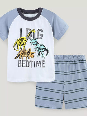 Toddler dinosaur sleepwear set with graphic tee and striped shorts