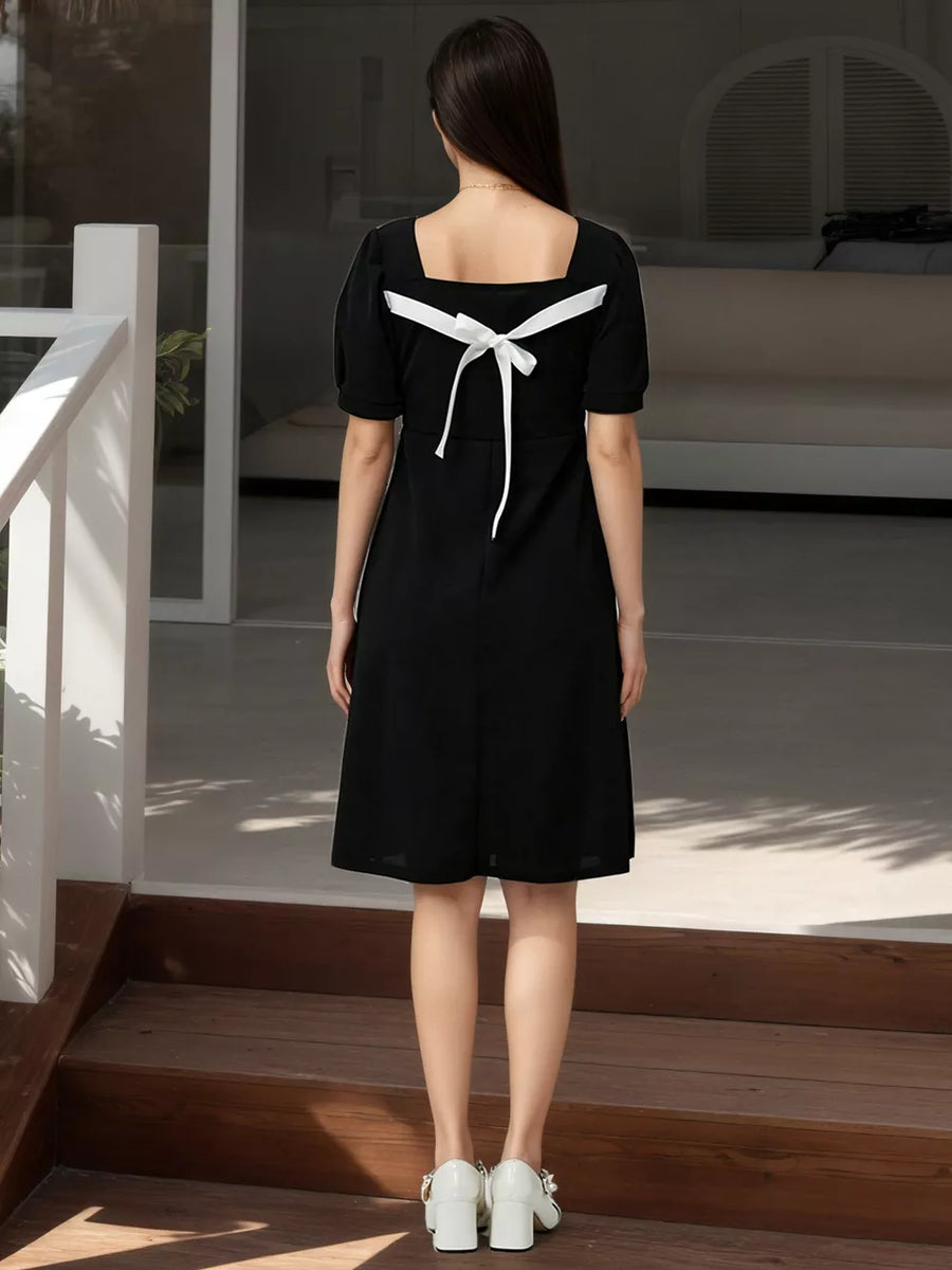 Puff Sleeve Bow Back Mini Dress option 4