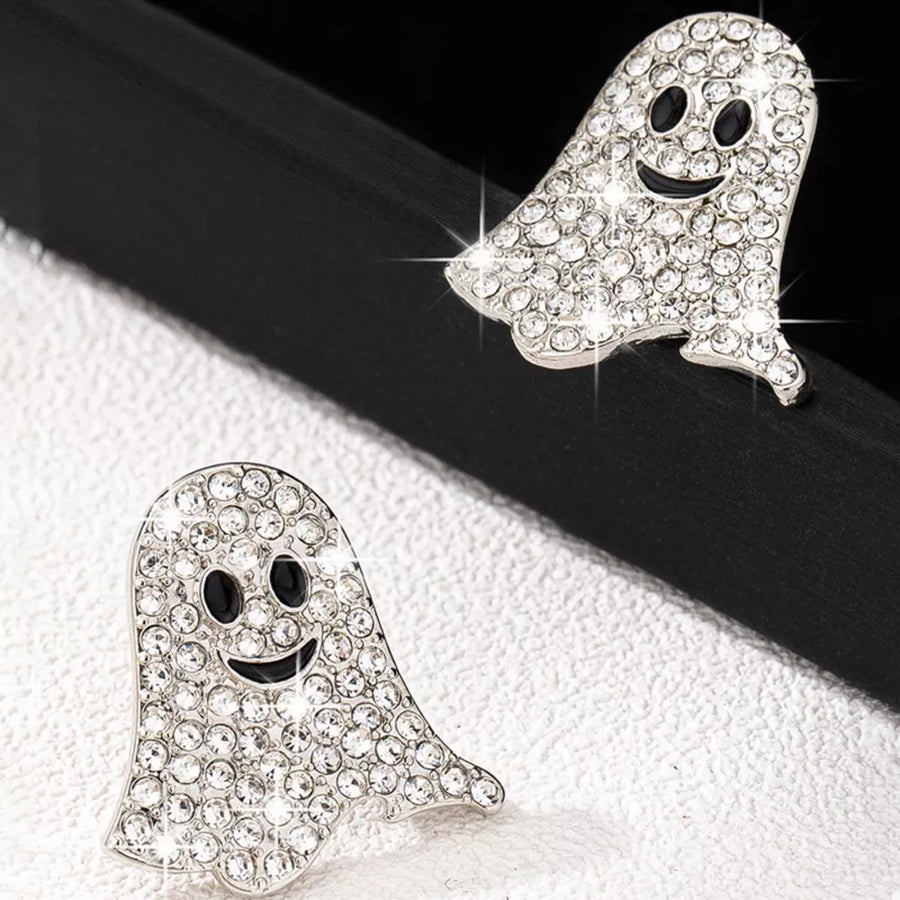18k Gold-plated Rhinestone Halloween Ghost Earrings in clear with rhinestone embellishment