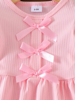Pink with Children's Ribbed Bow Top And Shorts Set