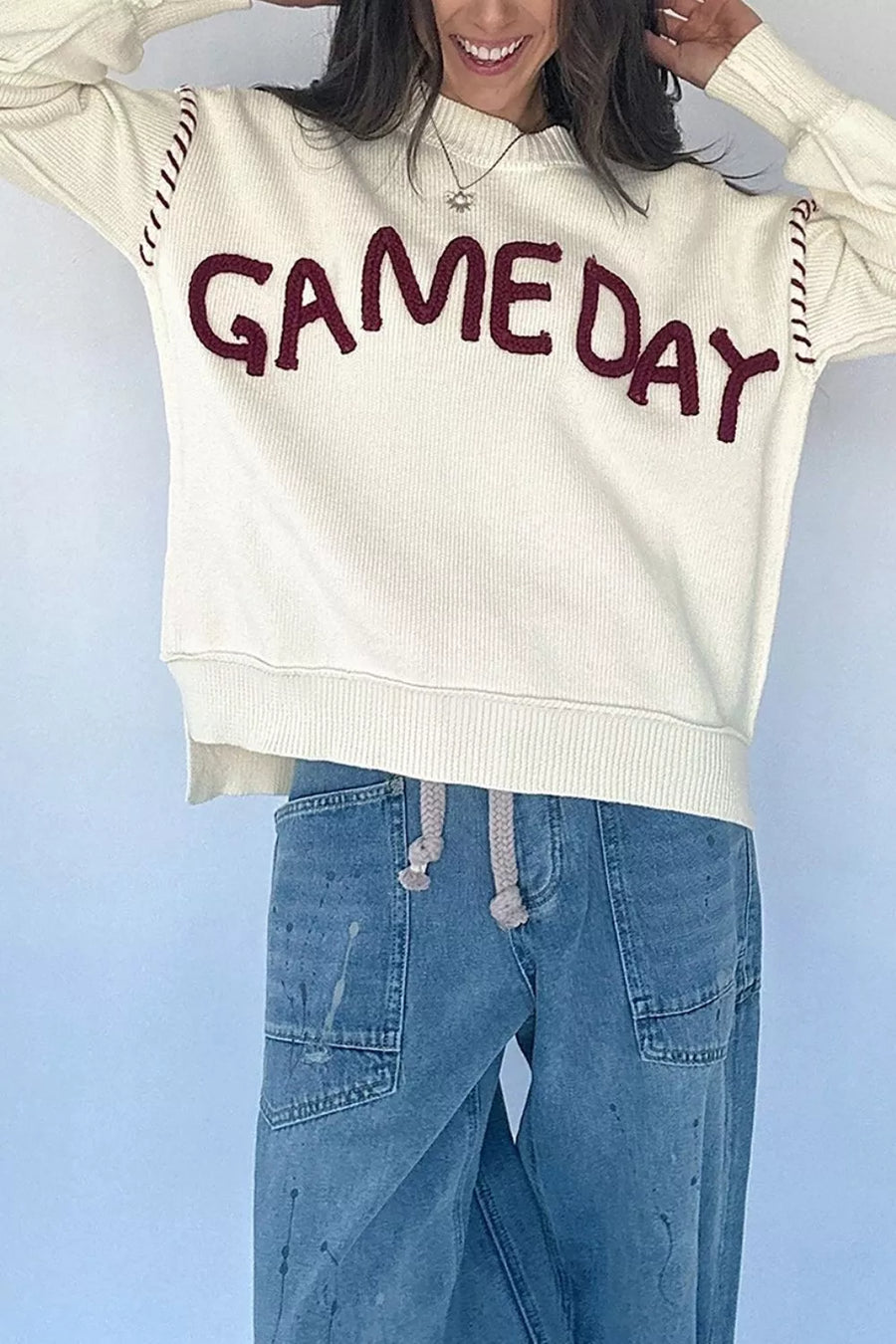 Drop Shoulder Game Day Letter Sweater option 5