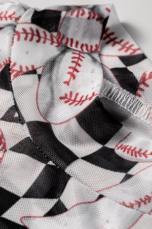 Checkered Baseball Bow Print Mesh Top option 5