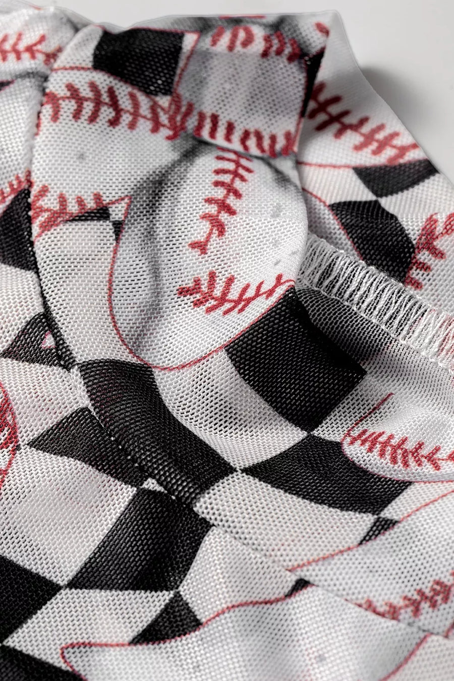 Checkered Baseball Bow Print Mesh Top option 5