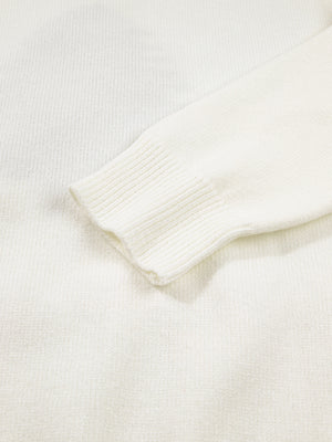 Christmas Tree Bow Drop Shoulder Knit Sweater in White with drop shoulder