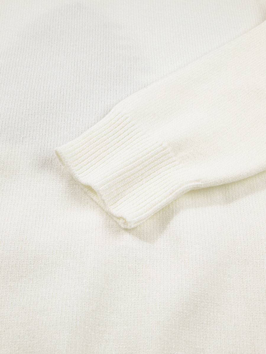 Christmas Tree Bow Drop Shoulder Knit Sweater in White with drop shoulder