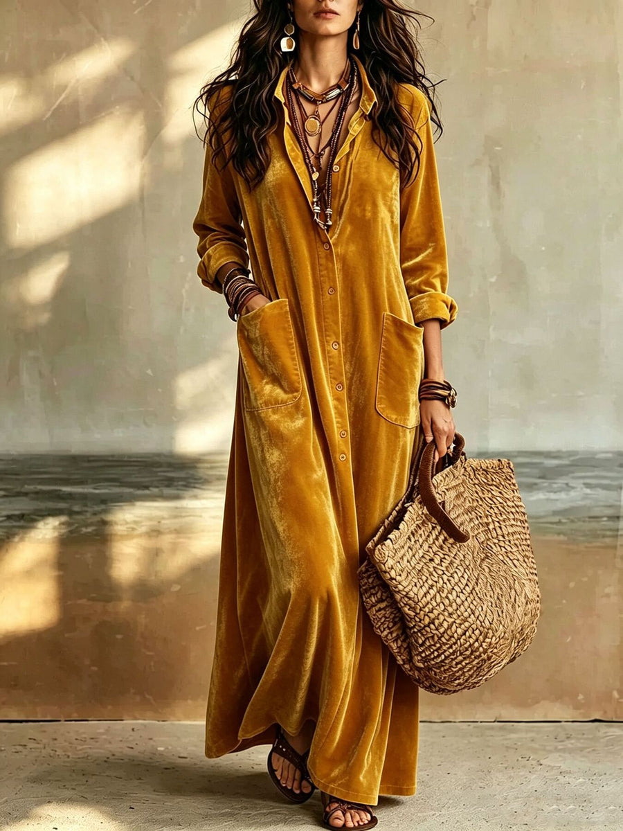 shirt dress in mustard featuring buttoned and A-line fit