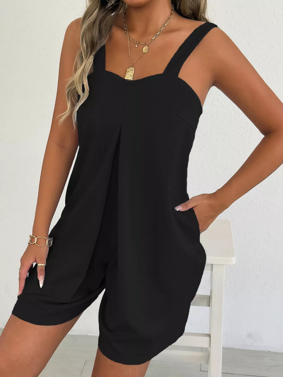 Sweetheart Neck Wide Strap Romper in Black