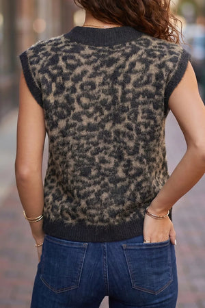 Leopard Print Knit Sleeveless Sweater Vest in this colorway