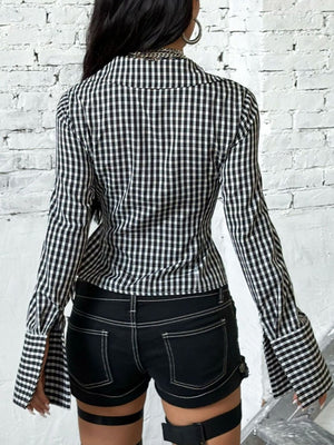 black blouse with cropped and tie