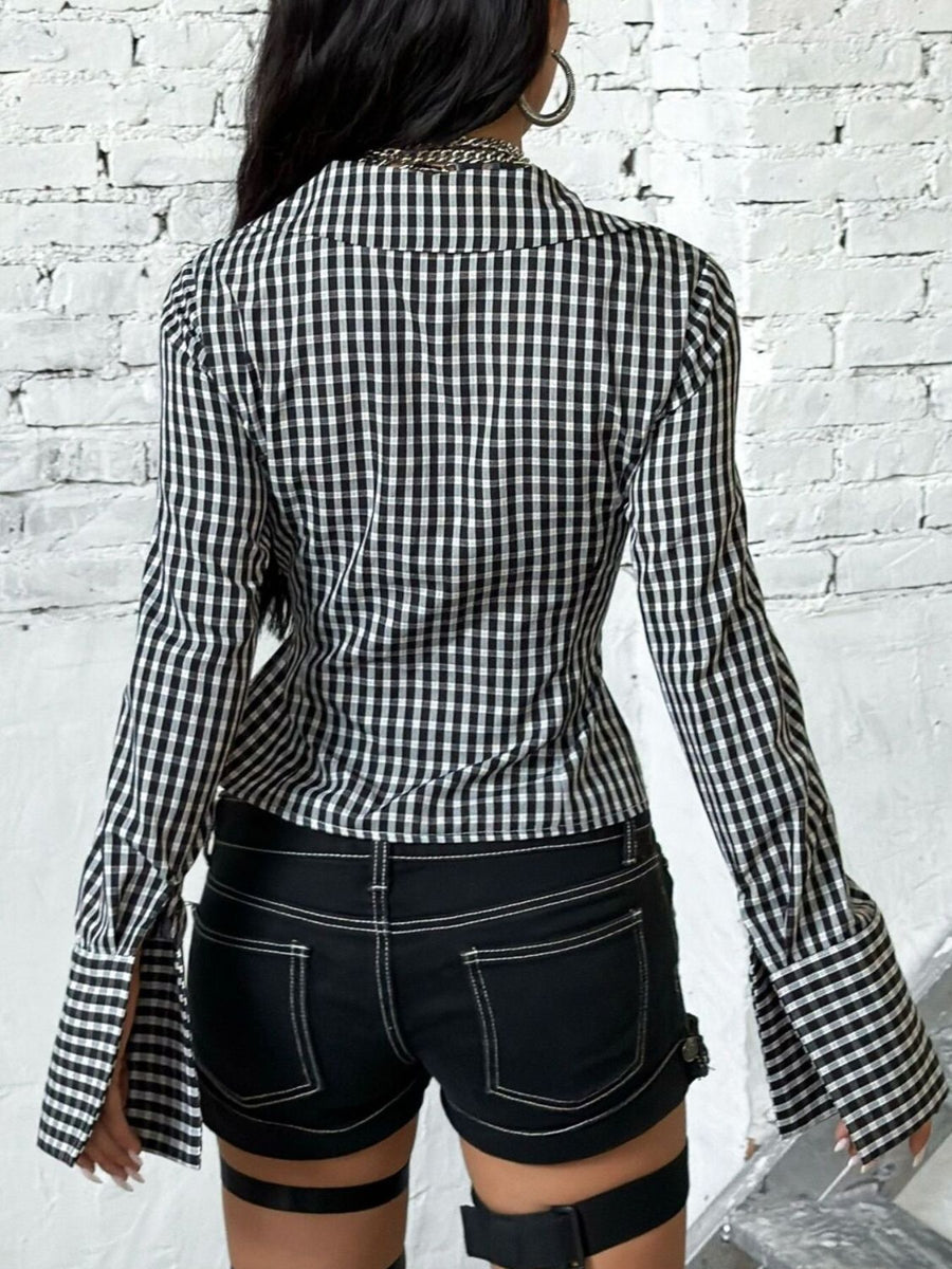 black blouse with cropped and tie