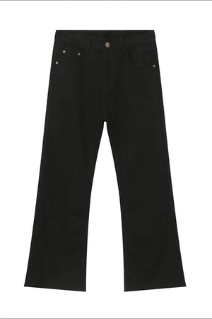 Black denim wide-leg trousers with a casual fit and classic five-pocket styling.