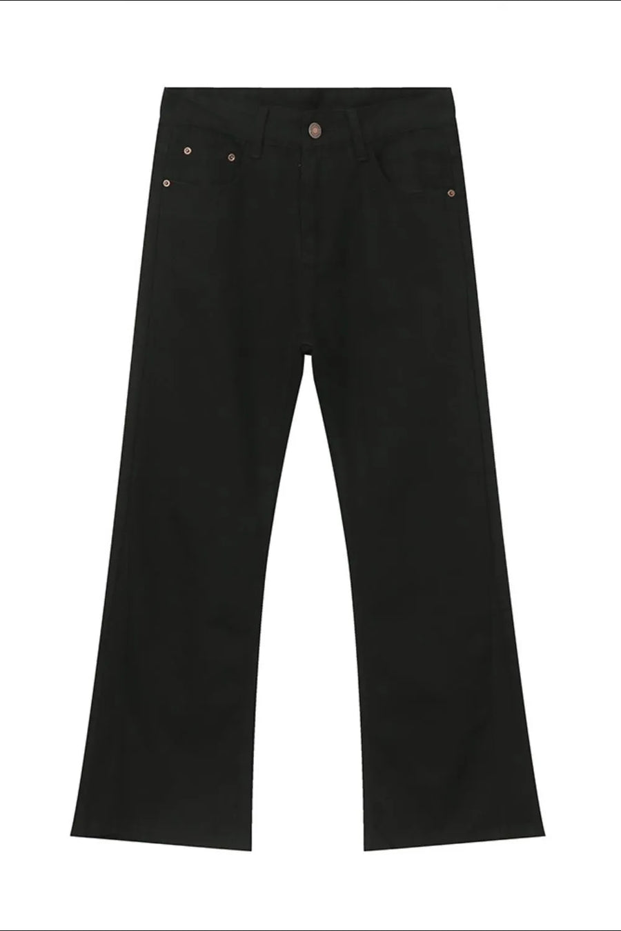 Black denim wide-leg trousers with a casual fit and classic five-pocket styling.