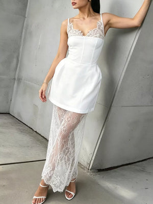White mini dress with sheer and spaghetti strap