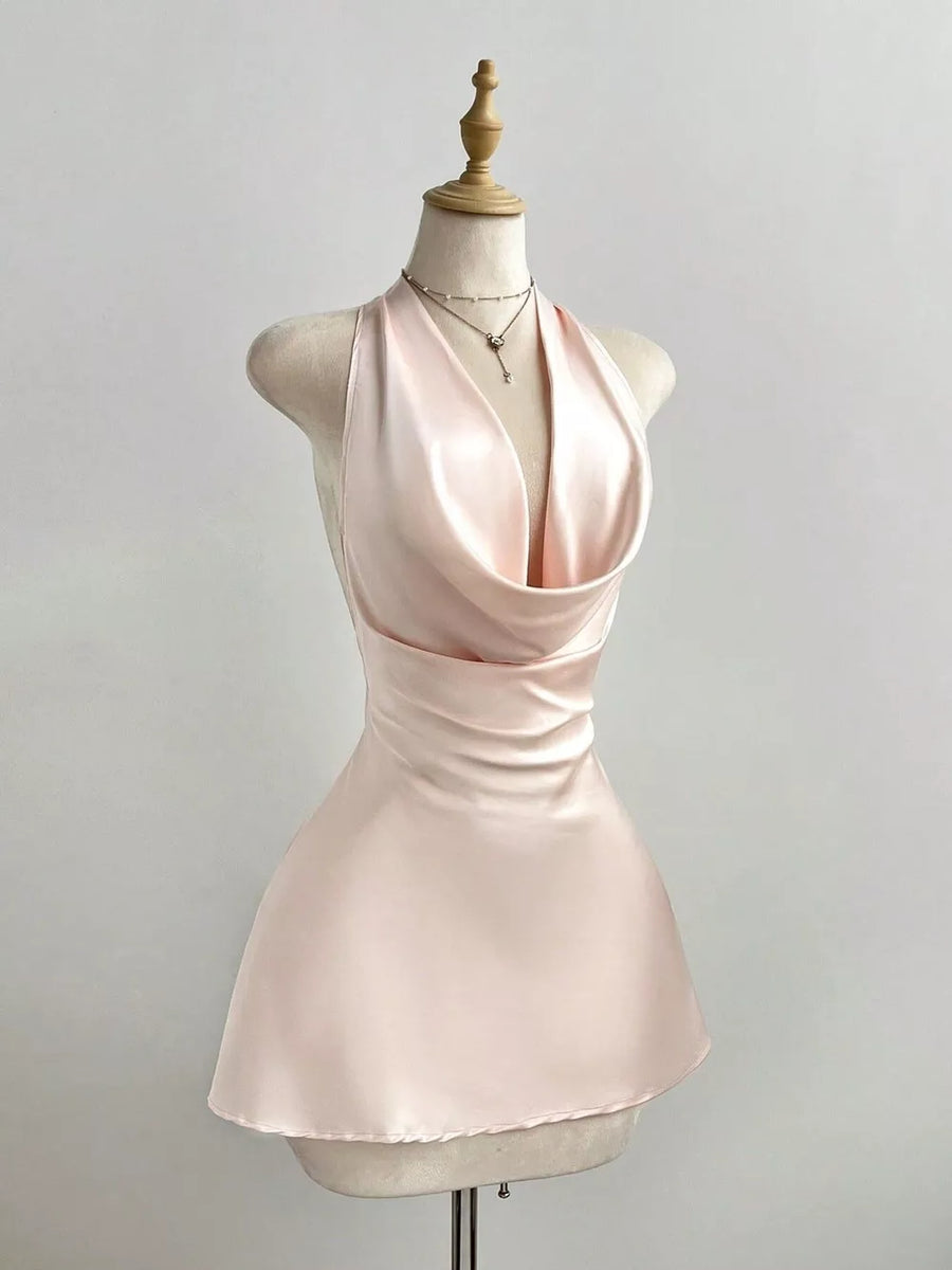 Satin Backless Halter Neck Mini Dress in this colorway