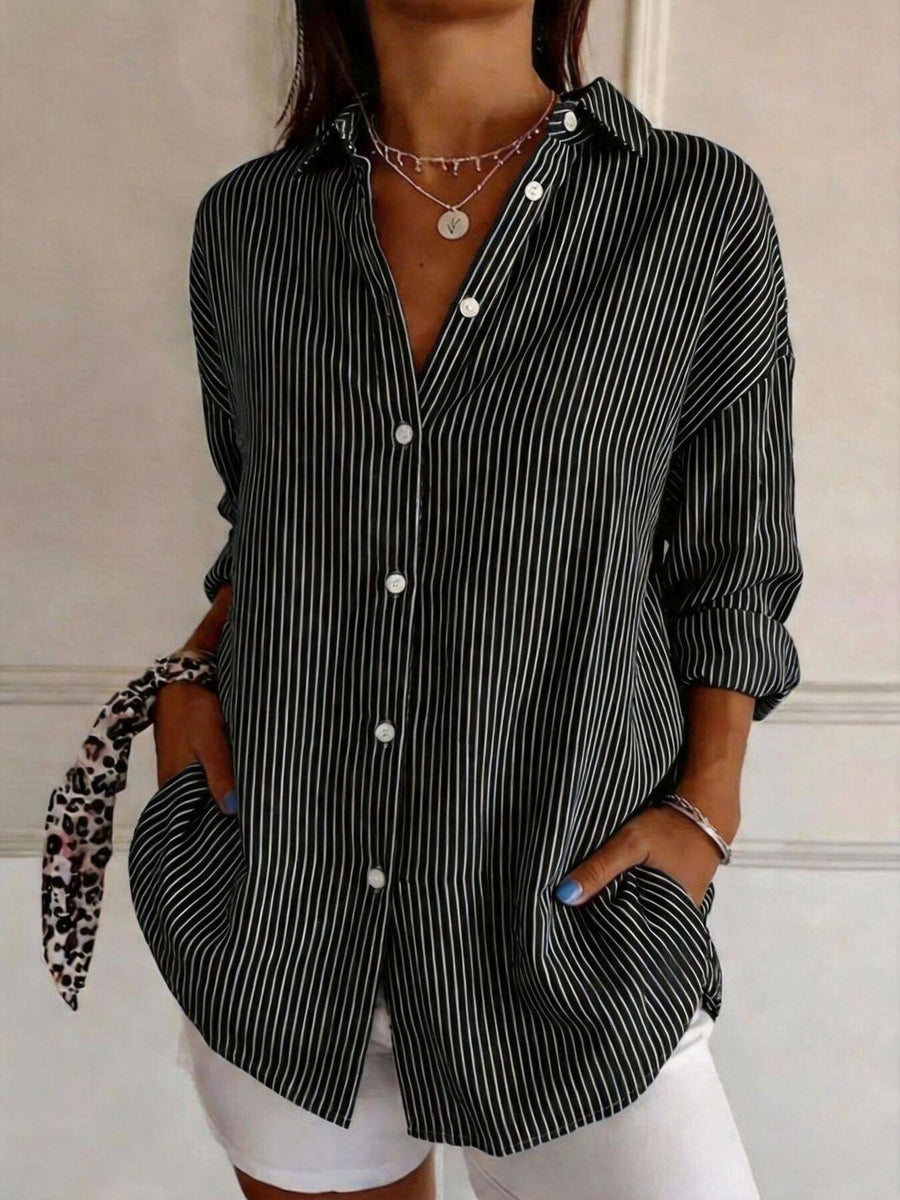 button-down shirt in White with buttoned and hip-length