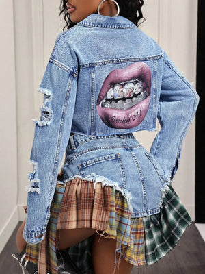 Distressed Cropped Denim Jacket in this colorway