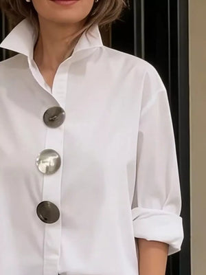 100% polyester Care instructions: Machine wash cold button-up shirt in Pink with oversized silhouette