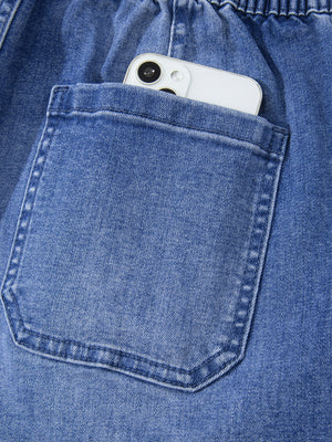 Drawstring Waist Ankle Length Casual Jeans in medium blue