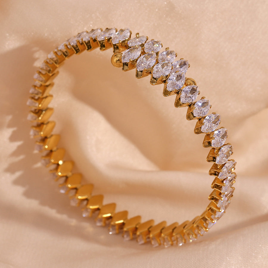 18K Gold-Plated Zircon Bracelet And Ring Set in Gold