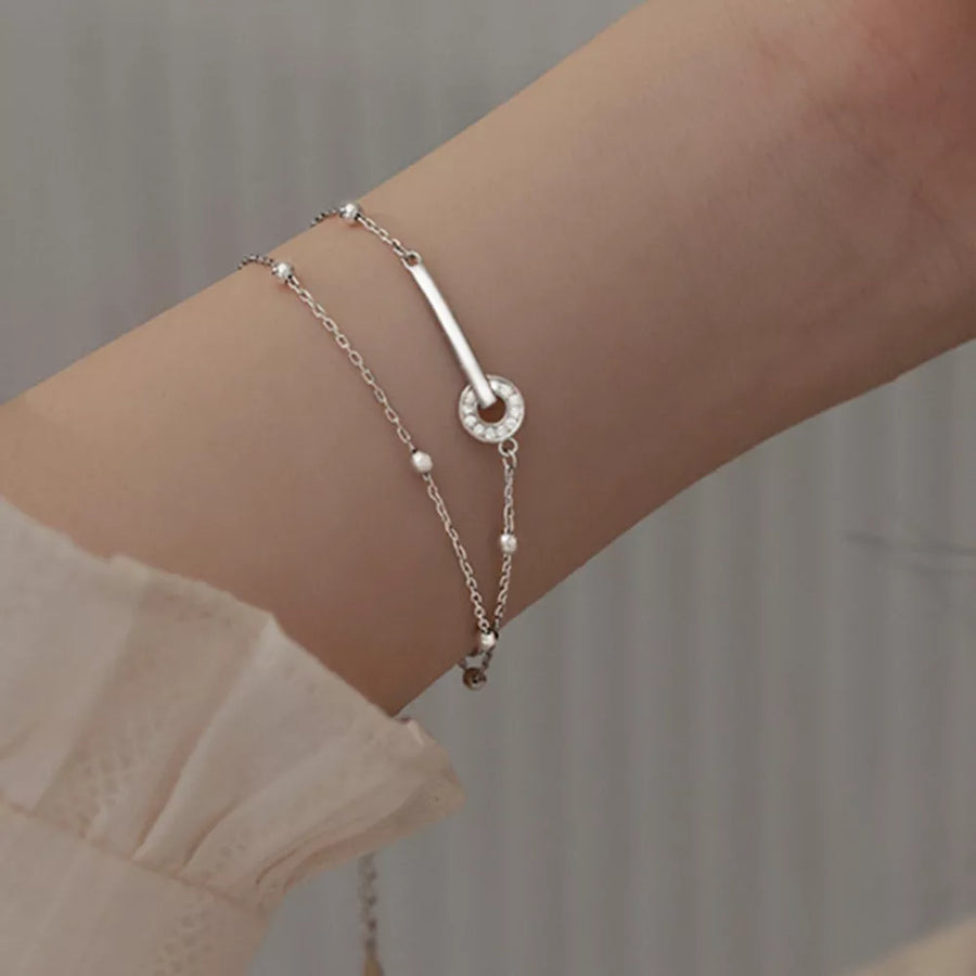 Platinum-Plated,925 sterling silver,Rhinestone Care instructions: Avoid wearing bracelet in Silver with layered silhouette