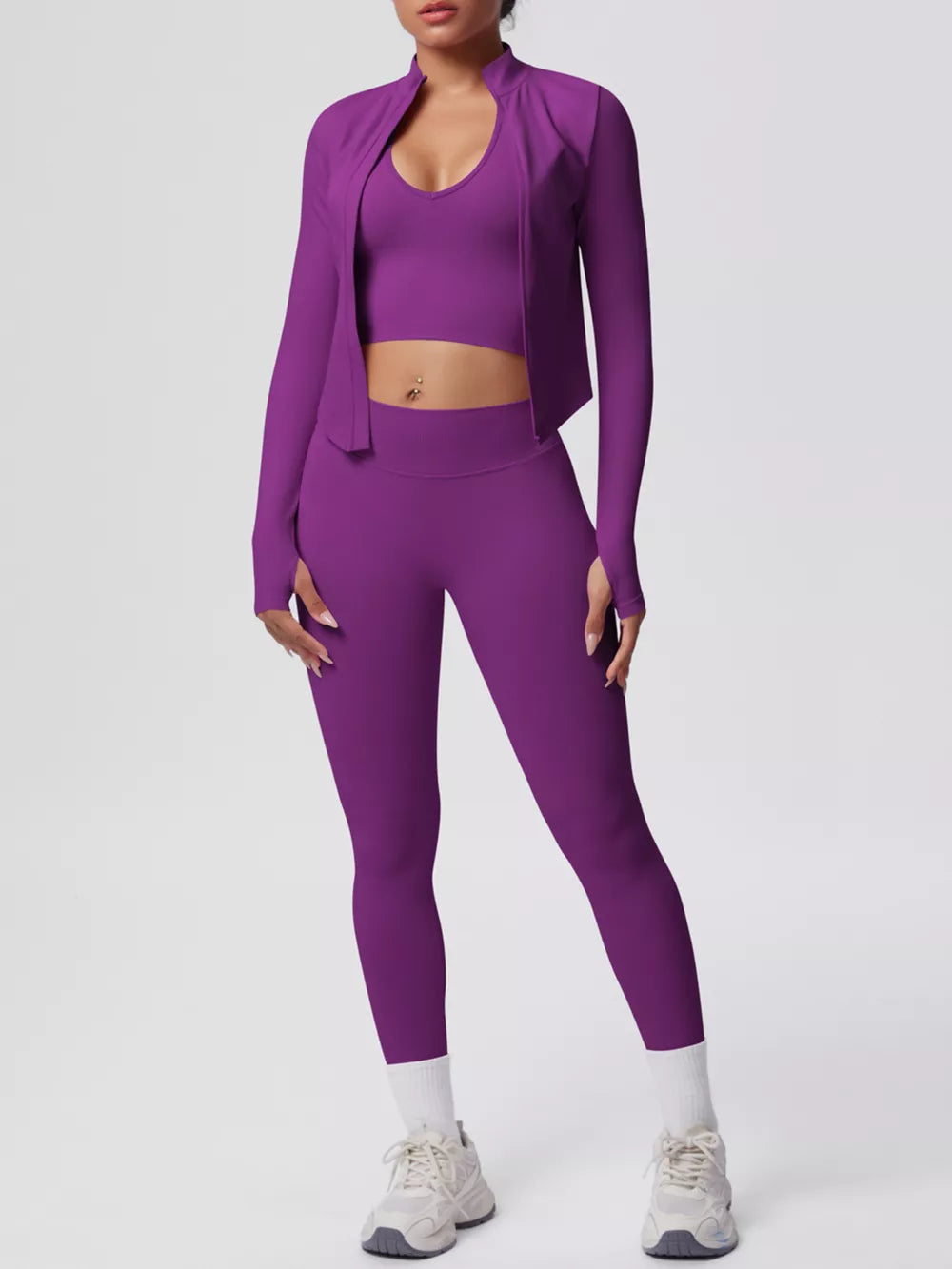 active set in Purple with v-neck and long sleeve
