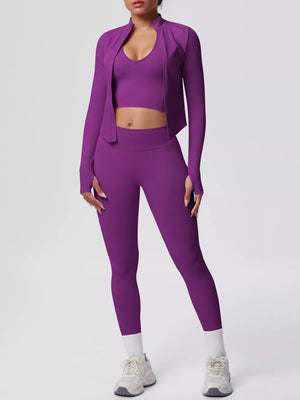 active set in Purple with v-neck and long sleeve