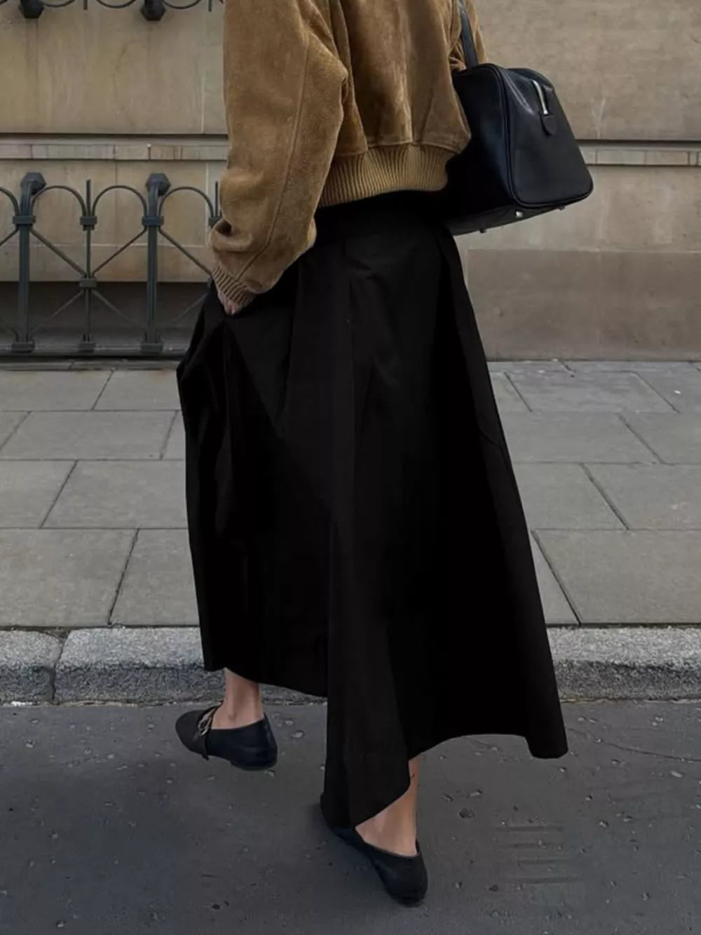 black A-line skirt with maxi and tie