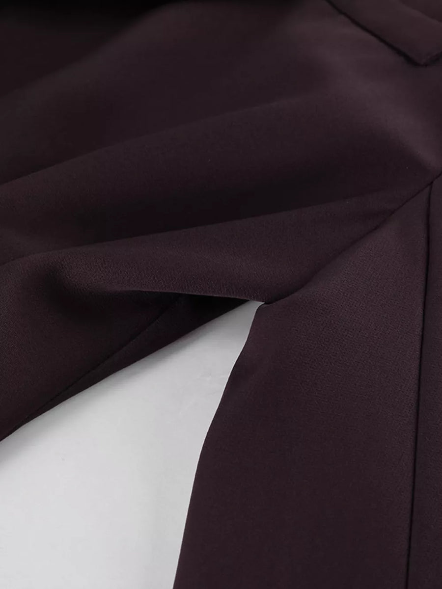 One-button Blazer And Wide-leg Pants Set in Dark Brown, view 17
