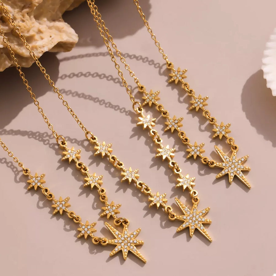 necklace featuring celestial in Style C with 18K Gold-Plated, Stainless Steel, Zircon Care instructions: 1 texture