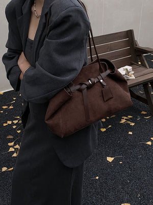Suede Decorative Belt Buckle Shoulder Bag in Green with decorative buckle