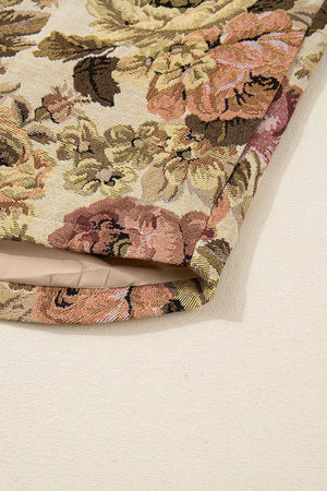 blush pink shacket with button-front and floral