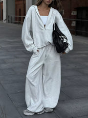 Oversized Zip-up Hoodie And Wide-leg Pants Set in Brown