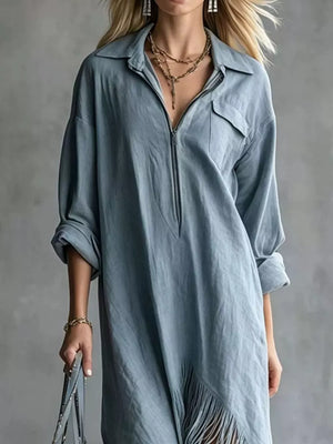 bohemian shirt dress in Camel with collared
