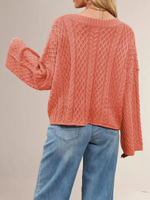 Cozy Cable Knit Cardigan With Pockets in Khaki Color with cable-knit