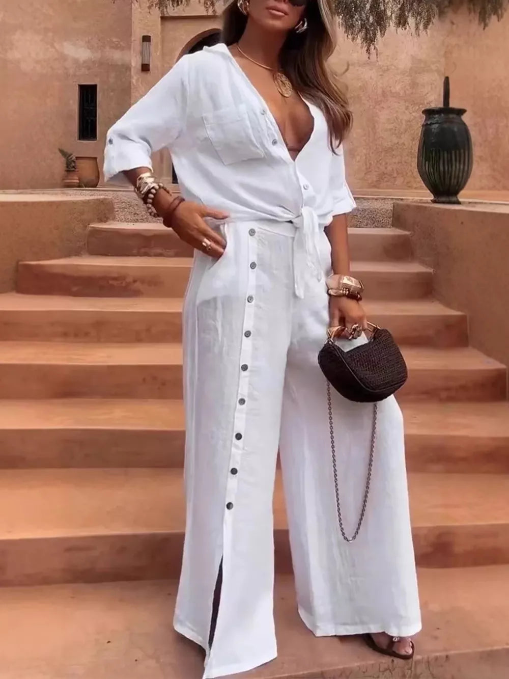 resort button-up shirt in Taupe with collared