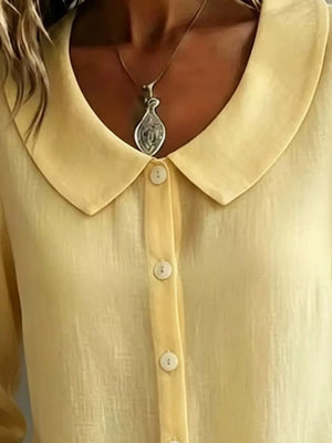 Full Size Peter Pan Collar Button-down Shirt in Yellow with buttoned