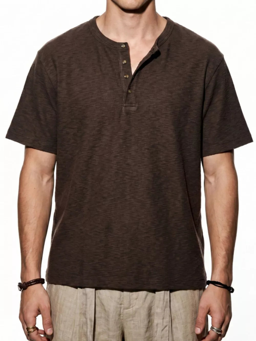 Gray Men's Short Sleeve Henley T-shirt