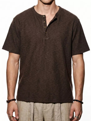Gray Men's Short Sleeve Henley T-shirt