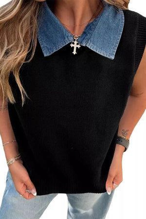 52% viscose, 26% polyester, 22% polyamide Care instructions: Machine wash cold sweater vest in Black with regular silhouette