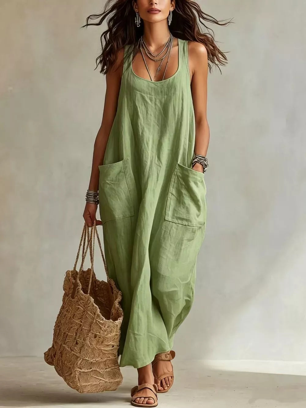 maxi dress in Black with pocketed and maxi