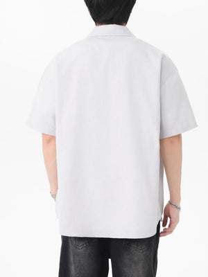 Light Gray Button-down Oversized Short-sleeve Top