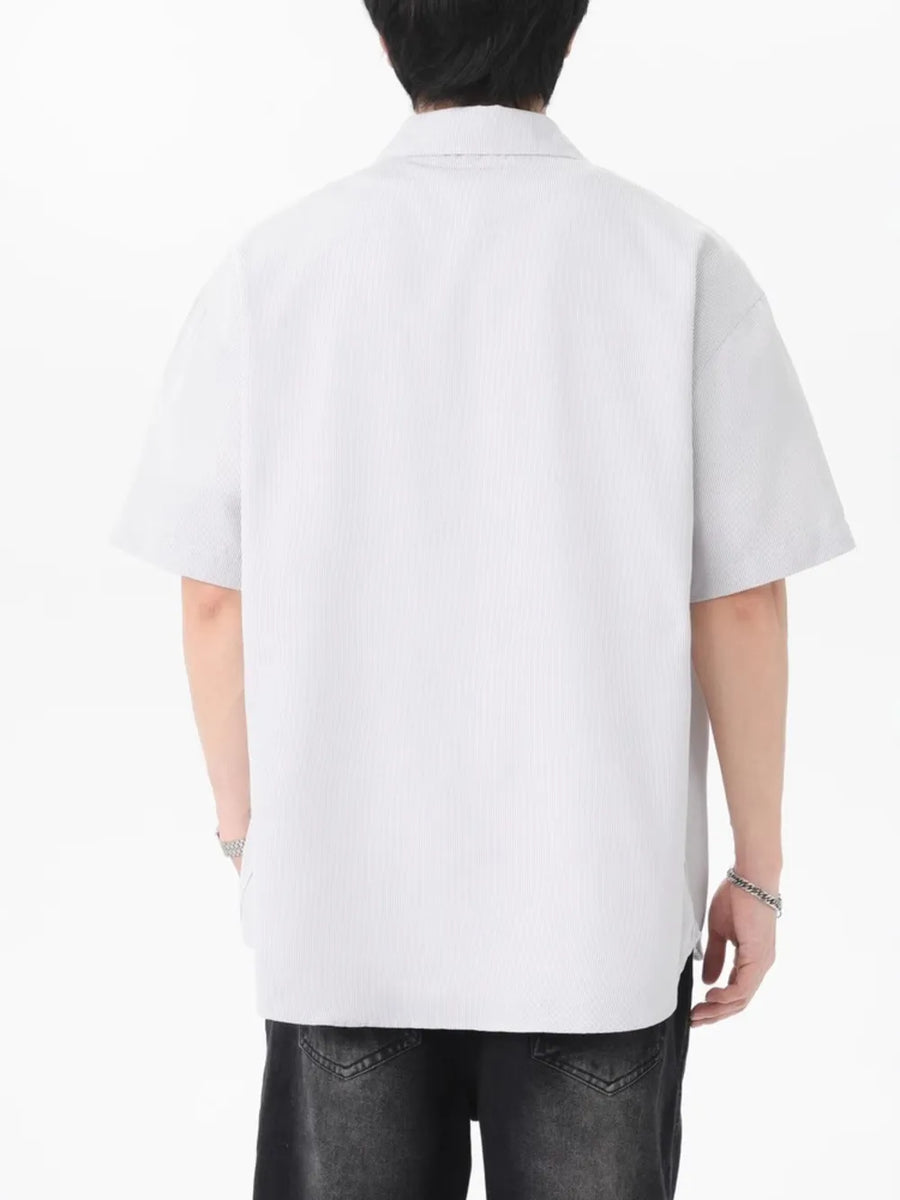 Light Gray Button-down Oversized Short-sleeve Top