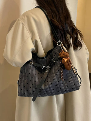 Polka Dot Canvas Shoulder Bag in Light Blue